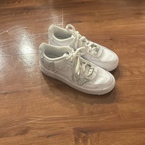 Size 6.5 White Air Forces with Reflective Butterfly Design